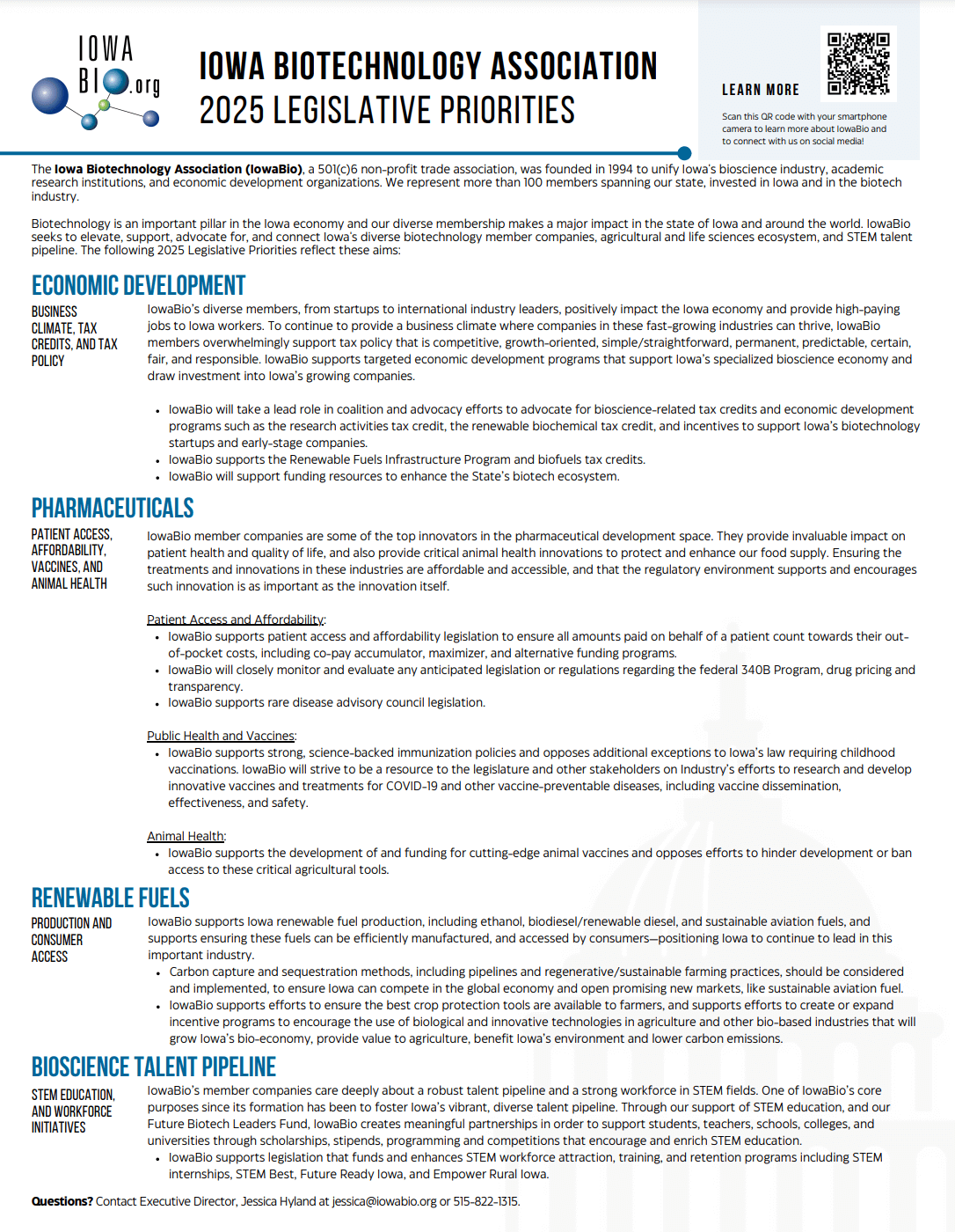 IowaBio legislative priorities 2025